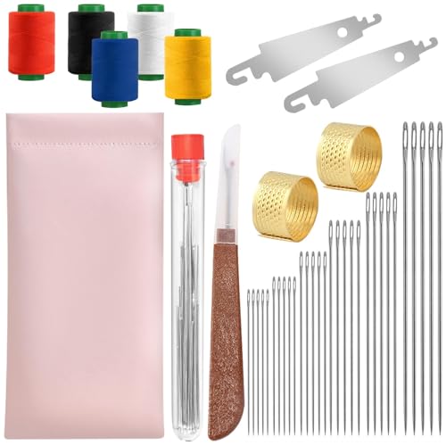42Pcs Big Eye Steel Sewing Needles Kit, Include 30 Steel Needles, 1 Seam Sewing Thread Ripper, 2 Needle Threaders, 5 Threads, 2 Thimbles, 1 Storage Tube,1 Storage Bag for Mending, Gift for Lovers - style: Country Rustic