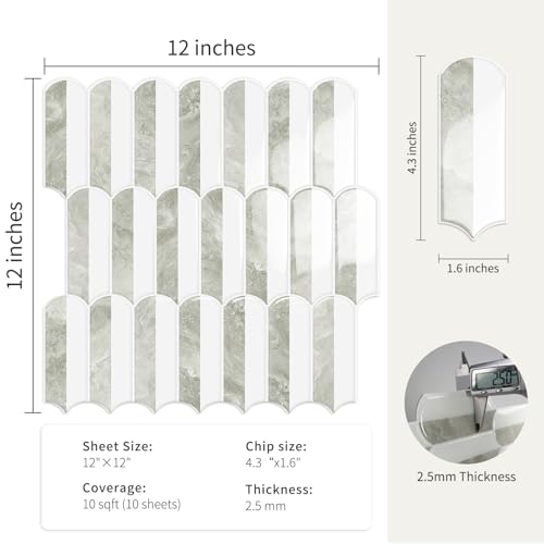 10-Sheet Upgraded Thicker Peel and Stick Kitchen Backsplash Tiles - color: Beige