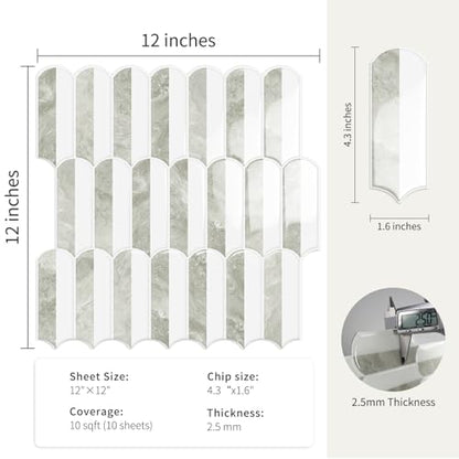 10-Sheet Upgraded Thicker Peel and Stick Kitchen Backsplash Tiles - color: Beige