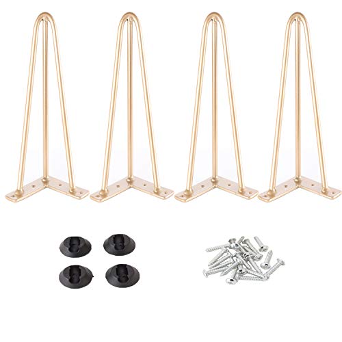 Osring 3 Rods Metal Hairpin Legs 16 Inch, Gold Furniture Table Feet 4Pcs - size: 16 Inch