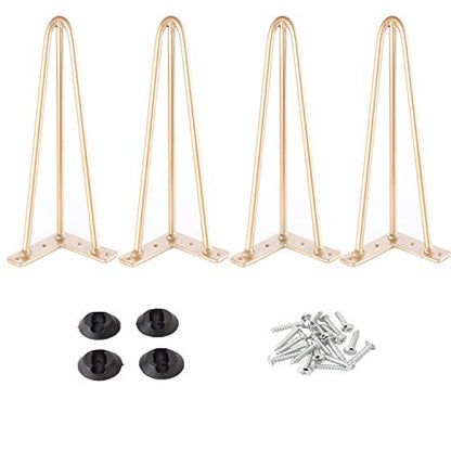Osring 3 Rods Metal Hairpin Legs 16 Inch, Gold Furniture Table Feet 4Pcs - size: 16 Inch