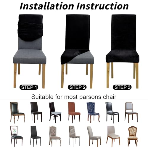 Dining Chair Covers, Dining Room Chair Cover Set of 4 - color: Velvet Black, size: 4