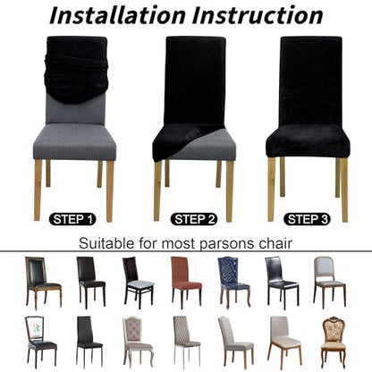Dining Chair Covers, Dining Room Chair Cover Set of 4 - color: Velvet Black, size: 4