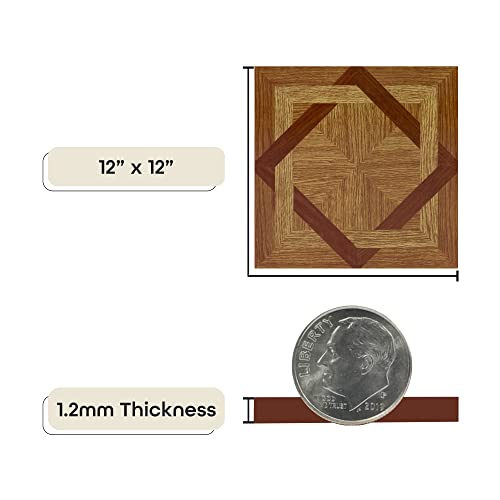 Tivoli Self Adhesive Vinyl Floor Tiles, 45 Tiles, 12 x 12 in, Peel & Stick - color: Wood Diamond