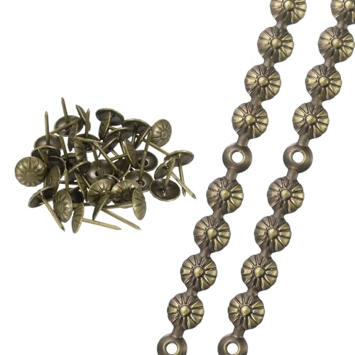 uxcell 2 Pcs Upholstery Tacks Strips, 3.28ft Decorative Nails Strips D11mm Glossy Nail Trims for Furniture Sofa Headboard Chair DIY Crafts with Upholstery Nails, Gold (Flower) - color: Gold