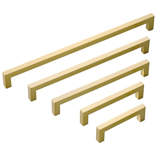 30 Pack 5 Inch Hole Center Brushed Brass Stainless Steel Square Cabinet Pulls Brushed Gold Cabinet Handles Drawer Handles Cupboard Handles - color: Brushed Gold, size: 5 inch hole center (128mm)
