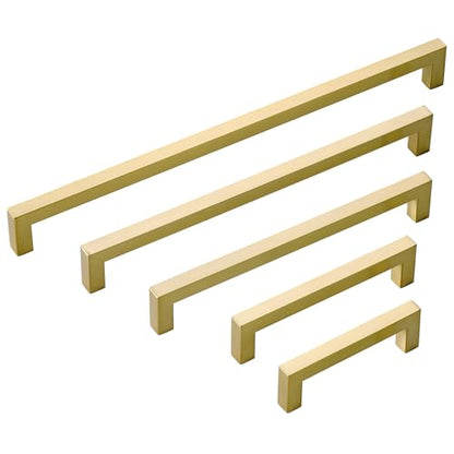 30 Pack 5 Inch Hole Center Brushed Brass Stainless Steel Square Cabinet Pulls Brushed Gold Cabinet Handles Drawer Handles Cupboard Handles - color: Brushed Gold, size: 5 inch hole center (128mm)