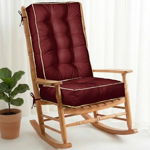 1 MIDDLE ONE Rocking Chair Cushion Outdoor Indoor, Memory Foam Replacement Rocking Chair Pads, Set of Thicken Seat & Back Cushions with Ties for Rocker (Burgundy, 28"X18"/18"X18") - color: Burgundy, size: 28"X18"/18"X18"
