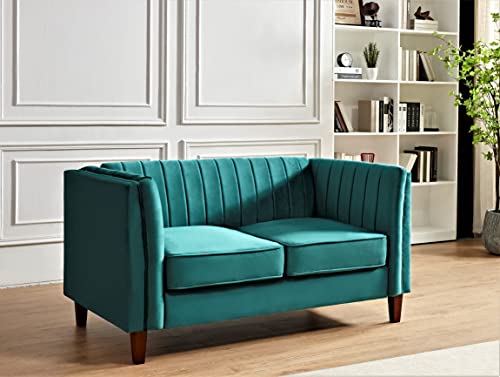 Container Furniture Direct Modern Luxury Velvet Couch for Living Room with High Density Foam, Soft Fabric Upholstery, Removable Cushions and Solid Wood Legs, 60.2'' Wide Loveseat, Green - color: Emerald Green, size: Loveseat