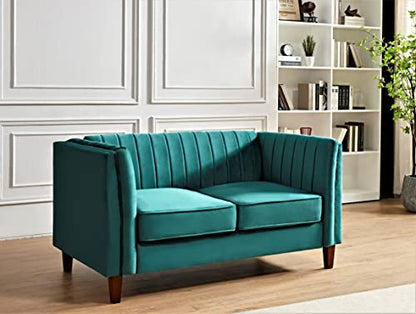 Container Furniture Direct Modern Luxury Velvet Couch for Living Room with High Density Foam, Soft Fabric Upholstery, Removable Cushions and Solid Wood Legs, 60.2'' Wide Loveseat, Green - color: Emerald Green, size: Loveseat