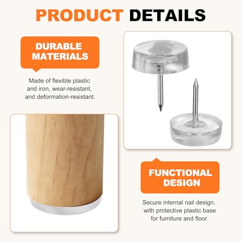 uxcell 12Pcs Furniture Sliders, 20mm Round Plastic Furniture Guides Nail-on Pads, Hardwood Floor Protectors for Chair, Table, Desk, Cabinet Leg, Transparent - size: 20 mm