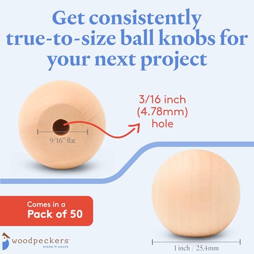 Wood Knobs, 1 Inch Round Natural Wood Drawer Pulls, Pack of 50 Unfinished Wooden Drawer Knobs, Ball Shaped Wood Cabinet Knobs, Nursery Dresser Knobs, Wood Door Knobs and Crafts - size: 1 inch