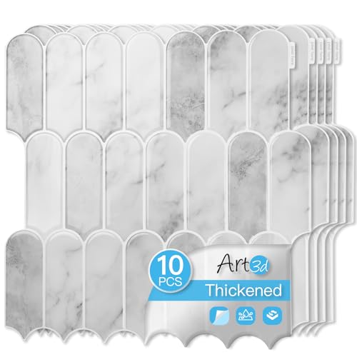 Art3d Arrowhead Design Tile Peel and Stick Backsplash, 10-Pack, Gray Marble - color: Gray Marble