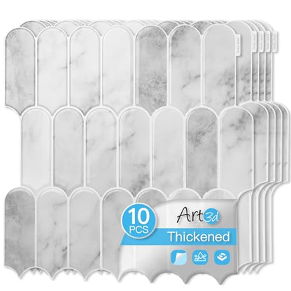 Art3d Arrowhead Design Tile Peel and Stick Backsplash, 10-Pack, Gray Marble - color: Gray Marble