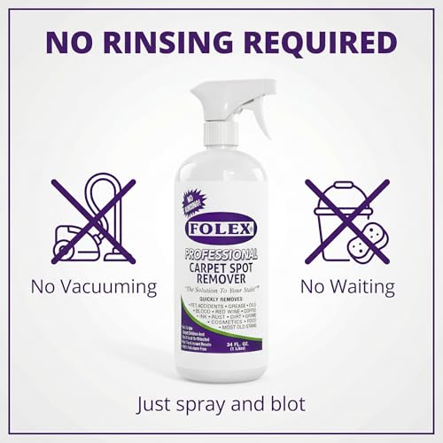 FOLEX Professional Carpet Stain Remover Spray – Stain Remover for Old Stains – Best Remover for Pets – Rug Stain Remover & Upholstery Cleaner – Cleaner Solution for Couches & Car Interiors – 34 oz