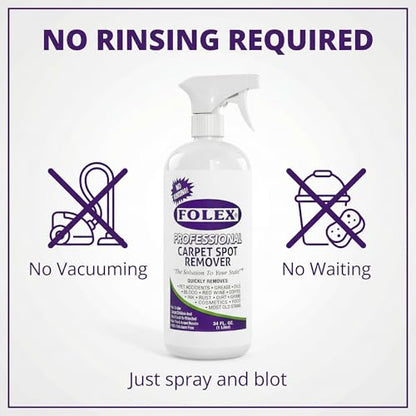 FOLEX Professional Carpet Stain Remover Spray – Stain Remover for Old Stains – Best Remover for Pets – Rug Stain Remover & Upholstery Cleaner – Cleaner Solution for Couches & Car Interiors – 34 oz