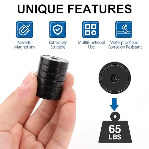 LOVIMAG Strong Magnets Heavy Duty Screw On Neodymium 65LBS Magnet 12 Pack - color: Black, size: 0.98in