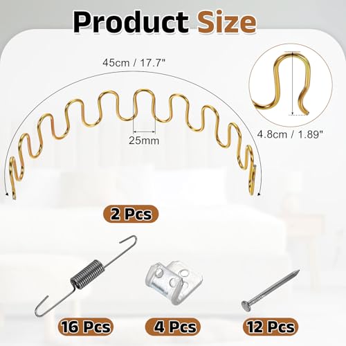uxcell 2Pcs 17.7" Upholstery Spring Replacement Kit, Carbon Steel Sagging Cushions Repair Kit Arch Spring with Balance Hooks, S Spring Clips, Screws for Sofa Recliner Chair, Gold - color: Gold, size: 17.7"