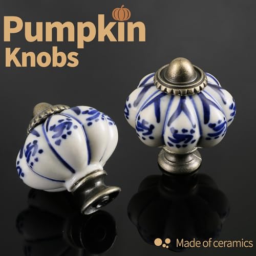 12pcs Ceramic Pumpkin Knobs - Deep Blue Flower - style: Deep Blue Flower