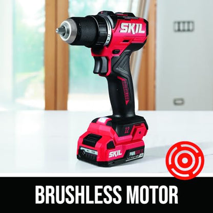 SKIL 12V Brushless Cordless 1/2-Inch Compact Drill Driver Kit Including 2.0Ah USB-C Battery and 20W Charger - DL6290A-11