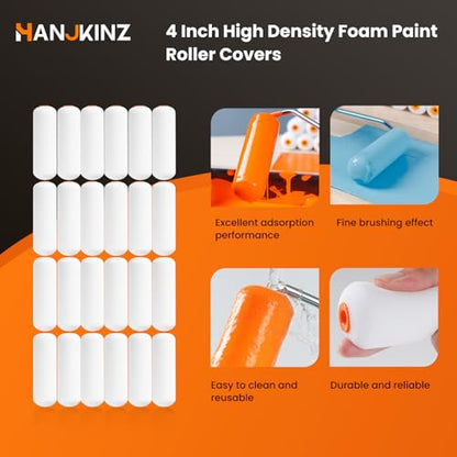 Foam Paint Roller, 4 Inch, 24 Pack, Mini Paint Roller Covers