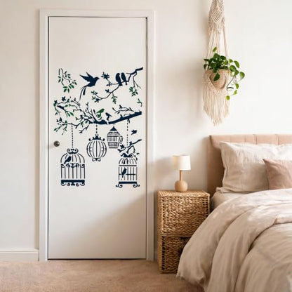 TIAMECH A4 Reusable Vintage Bird Cage Stencil for Painting - style: Bird Cage Tree Branch