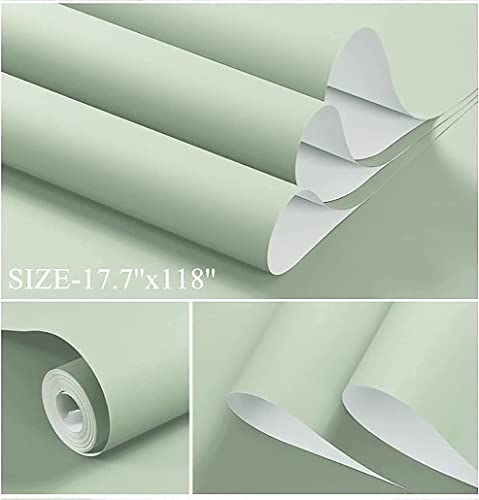 Dimoon 78.7''x17.7'' Green Peel and Stick Wallpaper Contact Paper Modern Self Adhesive Wall Paper Removable Renter Friendly Textured Solid Color Shelf Cabinet Vinyl Roll (78.7''x17.7'',Light Green) - color: Light Green, size: 17.7" x 78.7"