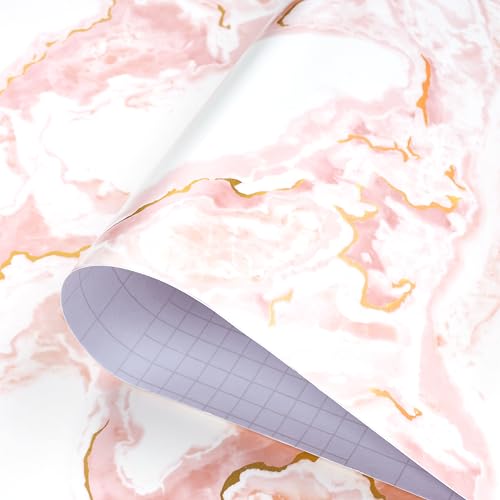 15.7x317 Marble Peel and Stick Wallpaper Pink Contact Paper Marble Pink White and Gold Wallpaper Renter Friendly Vinyl Countertop Wrap for Kitchen Cabinets Doors Desk Waterproof Removable