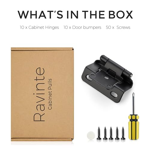 Ravinte Black Kitchen Cabinet Hinges, Semi Wrap 1/2 Inch Overlay, 10 Pack - size: Semi Wrap 1/2 inch