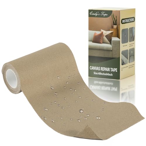 Linen Canvas Repair Tape, 4 x 63 in Beige Waterproof Self-Adhesive Patch for Outdoor Gear, Durable and Weatherproof Fabric Tape for Boat Covers, Tents, Sofas, Sun Shades, Awnings and Lounge Chairs - color: Beige