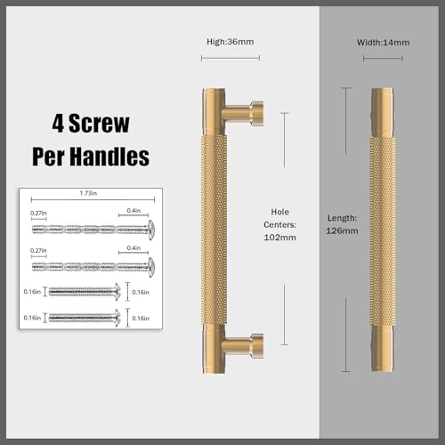 10 Pack Champagne Bronze Knurled Cabinet Pulls 4 Inch(102mm) Kitchen Cabinet Handles Cabinet Hardware for Drawer Pulls - color: Champagne Bronze, size: 4" Hole Center