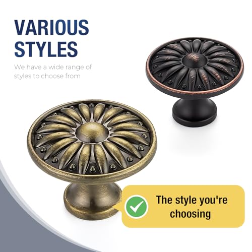 Antique Bronze Cabinet Knobs Rosette Drawer Knobs 1-1/4 Inch 10 Pack - color: Antique Bronze