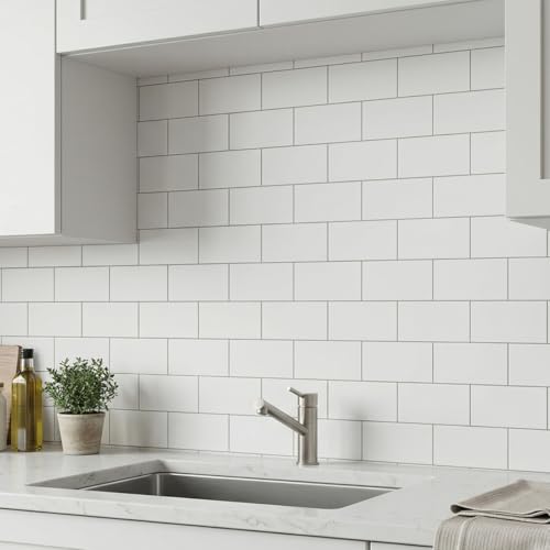 10- Sheet Polished White Peel and Stick Backsplash,11.8'' x11.8'' Luxury PVC Ceramic Look Self Stick Subway Tiles, Waterproof Peel and Stick Wall Tiles for Kitchen and Bathrrom - color: Soft-Glossy White