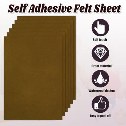 Biaungdo Brown Self Adhesive Felt Sheets, 8 x 12 Inch, 6 Pcs - color: Brown