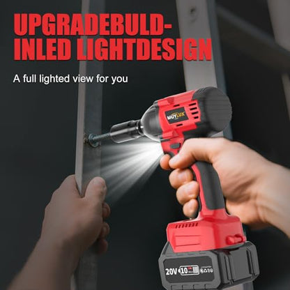 430N.m/320Ft-lbs Brushless Cordless Impact Wrench 1/2 Inch with 4.0Ah Battery and Charger, High Torque Electric Impact Gun, Power Drill Driver for Car/DIY Furniture/Lawn Mower, 2 Batteries
