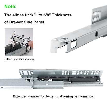 6 Pair 16 Inch (400mm) Soft Close Bottom Mount Undermount Drawer Slides - size: 16 Inch