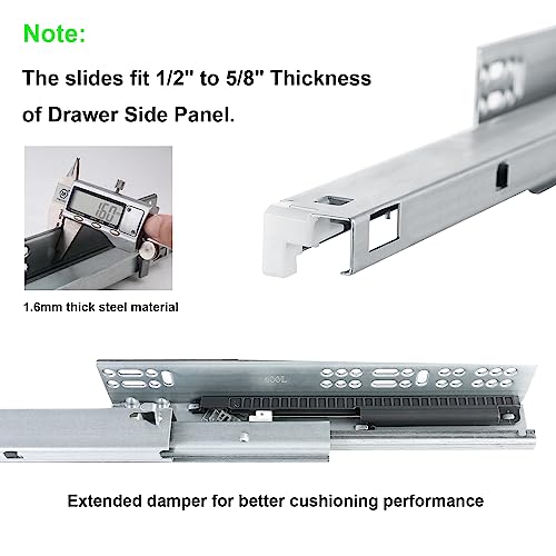 6 Pair 24 Inch (600mm) Soft Close Bottom Mount Undermount Drawer Slides - size: 24 Inch