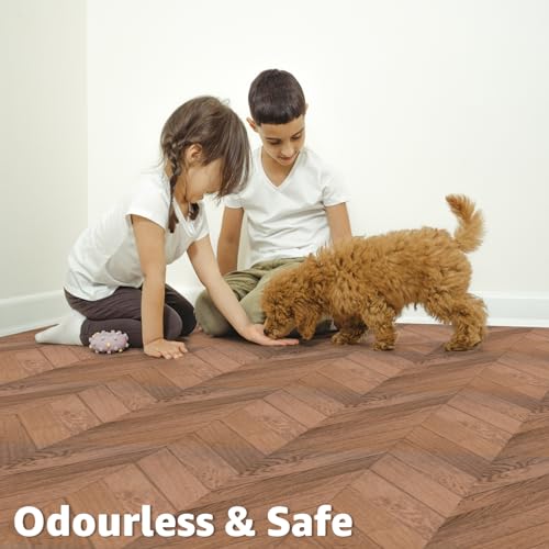 Art3d 30-Pack Herringbone Peel and Stick Floor Tiles (30 Sq.Ft), Brown - color: Herringbone - Brown