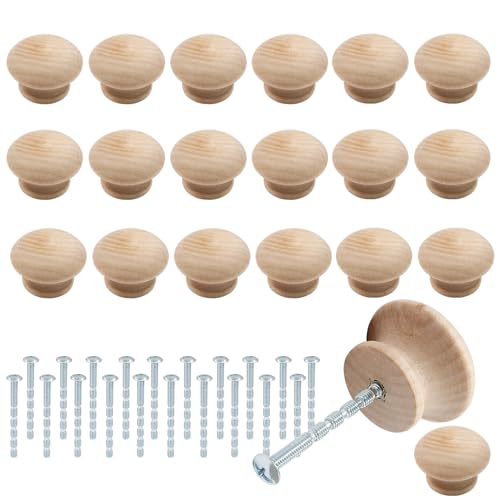 Murtenze 1-1/2 inch Unfinished Wood Knobs Mushroom Shape 20 PCS - size: 20 PCS 1-1/2