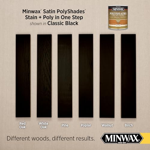 Minwax PolyShades Wood Stain + Polyurethane Finish – ½ Pint, Classic Black, Satin - color: Classic Black, size: 0.25 Quart, style: Satin