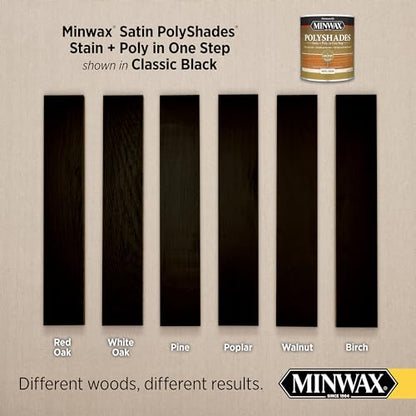 Minwax PolyShades Wood Stain + Polyurethane Finish – ½ Pint, Classic Black, Satin - color: Classic Black, size: 0.25 Quart, style: Satin
