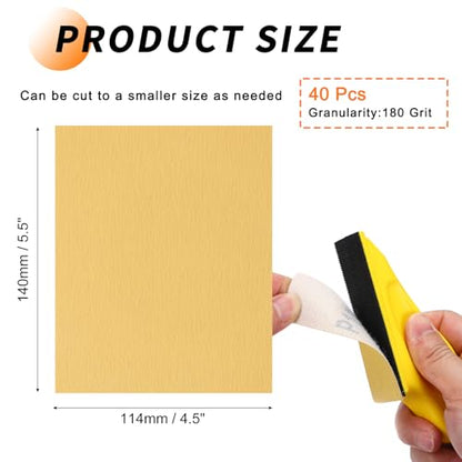 40 Pcs 180 Grit Sandpaper 4.5x5.5 Inch Sand Paper Alumina Abrasive - size: 4.5 x 5.5 Inch(180 Grit)