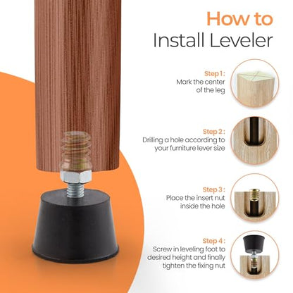 NEWBYTEK M6 Thread Rubber Furniture Leveling Feet Screw in Threaded Furniture Levelers Adjustable Table Chair Levelers Feet Glides for Chairs Tables Cabinet Patio - 8 Pack - size: M6 Thread, 8 Pack