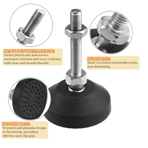 Bigstone 8 PCS M8 Thread Leveling Feet Heavy Duty Adjustable Swivel Furniture Leg Levelers for Table Desk Cabinets Shelf Chair 2 Inch Diameter (D50 x M8 x H50) - size: D50xM8x50mm