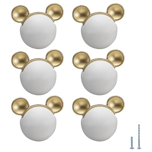 6 pcs White Mouse Cute Cartoon Ceramic Cabinet Handles Kitchen knobs Door Pull Drawer Pulls for Kitchen Wardrobe Children's Room - color: white mouse