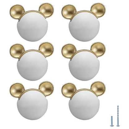 6 pcs White Mouse Cute Cartoon Ceramic Cabinet Handles Kitchen knobs Door Pull Drawer Pulls for Kitchen Wardrobe Children's Room - color: white mouse