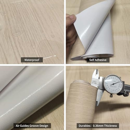 15.7"x196" Beige Wood Contact Paper Wood Grain Peel and Stick Wallpaper - size: 15.7" x 196.9"