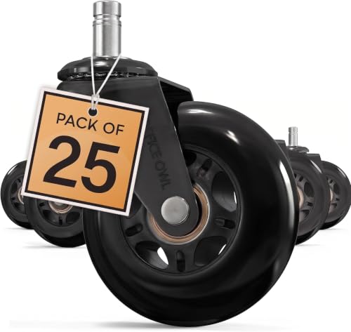 25 Pack Office Chair Wheels, Universal Replacement Casters for Desk Chairs - style: Black - 25 Pack