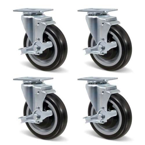 5" Caster Wheels, Heavy Duty Casters Set of 4 with Load 1400lbs Capacity, Polyurethane Shopping Cart Wheels Replacement for Dollies, Platform Trucks(4 Pack Brake) - style: 4 Pack Brake