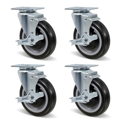 5" Caster Wheels, Heavy Duty Casters Set of 4 with Load 1400lbs Capacity, Polyurethane Shopping Cart Wheels Replacement for Dollies, Platform Trucks(4 Pack Brake) - style: 4 Pack Brake